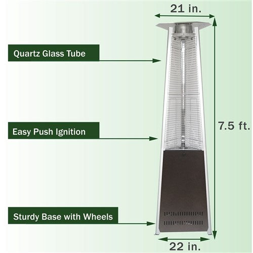 Hanover - Triangle Patio Heater, 7.5' Tall, Propane Flame Glass, 42, 000 BTU - Hammered Bronze-United Backyard