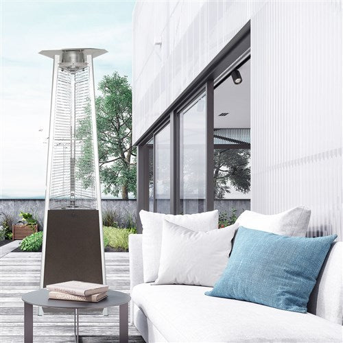 Hanover - Triangle Patio Heater, 7.5' Tall, Propane Flame Glass, 42, 000 BTU - Hammered Bronze-United Backyard