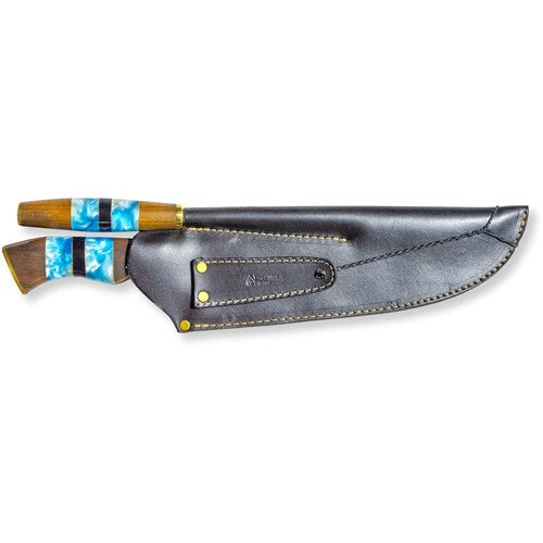 Brazilian Flame - 10" Rumpsteak Traditional Set Stainless Steel 3mm Knife + Sharpener - Picanha Set Blue-United Backyard