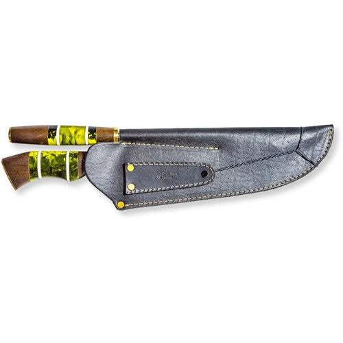 Brazilian Flame - 10" Rumpsteak Traditional Set Stainless Steel 3mm Knife + Sharpener - Picanha Set Green-United Backyard