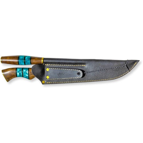 Brazilian Flame - 10" Traditional Line Stainless Steel Knife 3mm with Sharpener and w/Case - Ribs Set Green-United Backyard