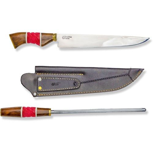 Brazilian Flame - 10" Traditional Line Stainless Steel Knife 3mm with Sharpener and w/Case - Ribs Set Pink-United Backyard