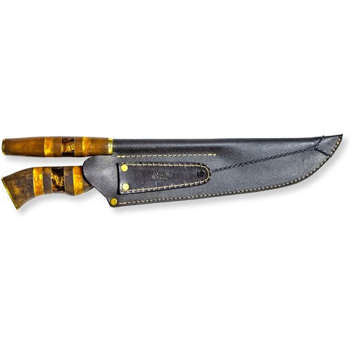 Brazilian Flame - 10" Traditional Line Stainless Steel Knife 3mm with Sharpener and w/Case - Ribs Set Yellow-United Backyard