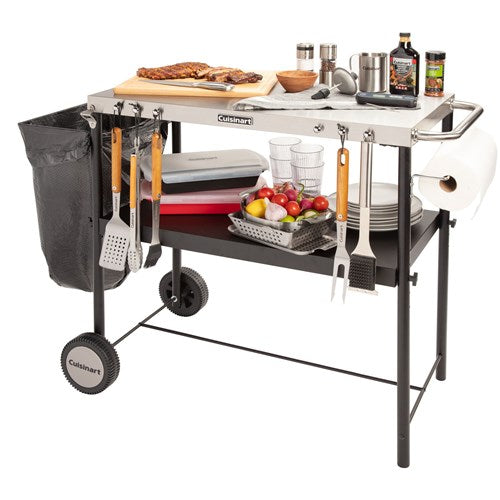 Cuisinart Grill - Outdoor BBQ Prep Table 36" x 18" Storage Shelf, Paper Towel Holder - Stainless Steel-United Backyard