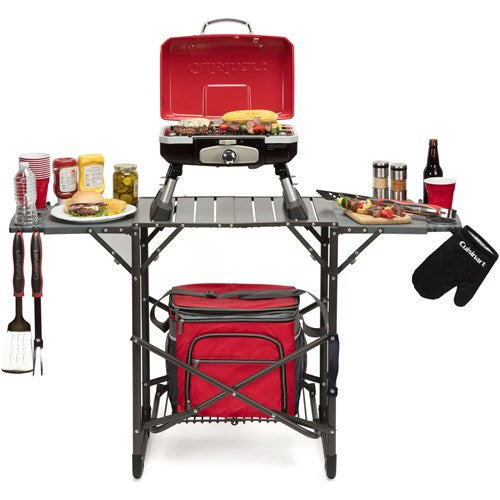 Cuisinart Grill - Take Along Grill Stand, Fold Flat, 2 Side Trays Incl 8 Tool Hooks - Black-United Backyard