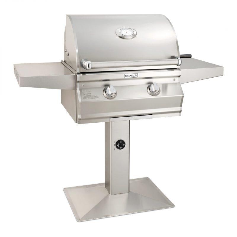 Fire Magic - 24-Inch Choice Multi-User Accessible Freestanding Natural Gas Grill with Analog Thermometer On Patio Post-United Backyard