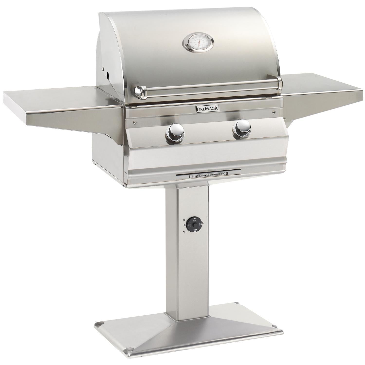 Fire Magic - 24-Inch Choice Propane Gas Grill with Analog Thermometer On Patio Post-United Backyard