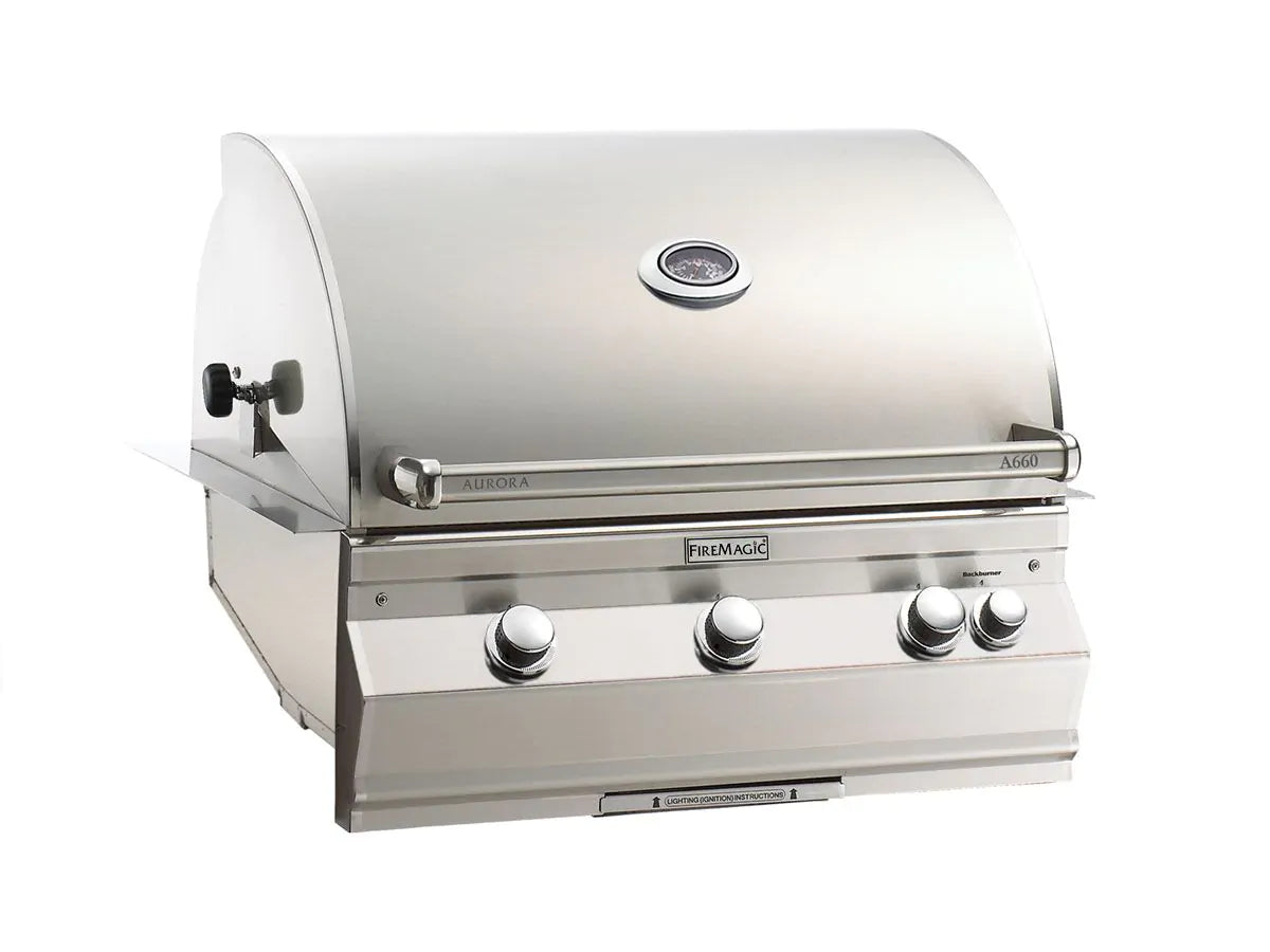 Fire Magic - Aurora A660i 30-Inch Propane Gas Built-In Grill with 1 Sear Burner, Backburner, Rotisserie Kit and Analog Thermometer-United Backyard
