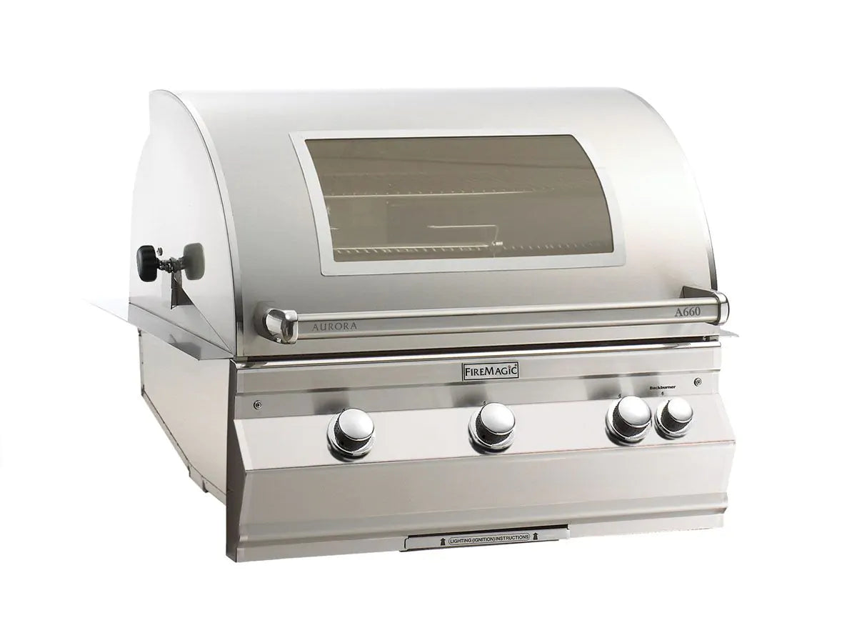 Fire Magic - Aurora A660i 30-Inch Propane Gas Built-In Grill with Backburner, Rotisserie Kit, Magic View Window and Analog Thermometer-United Backyard