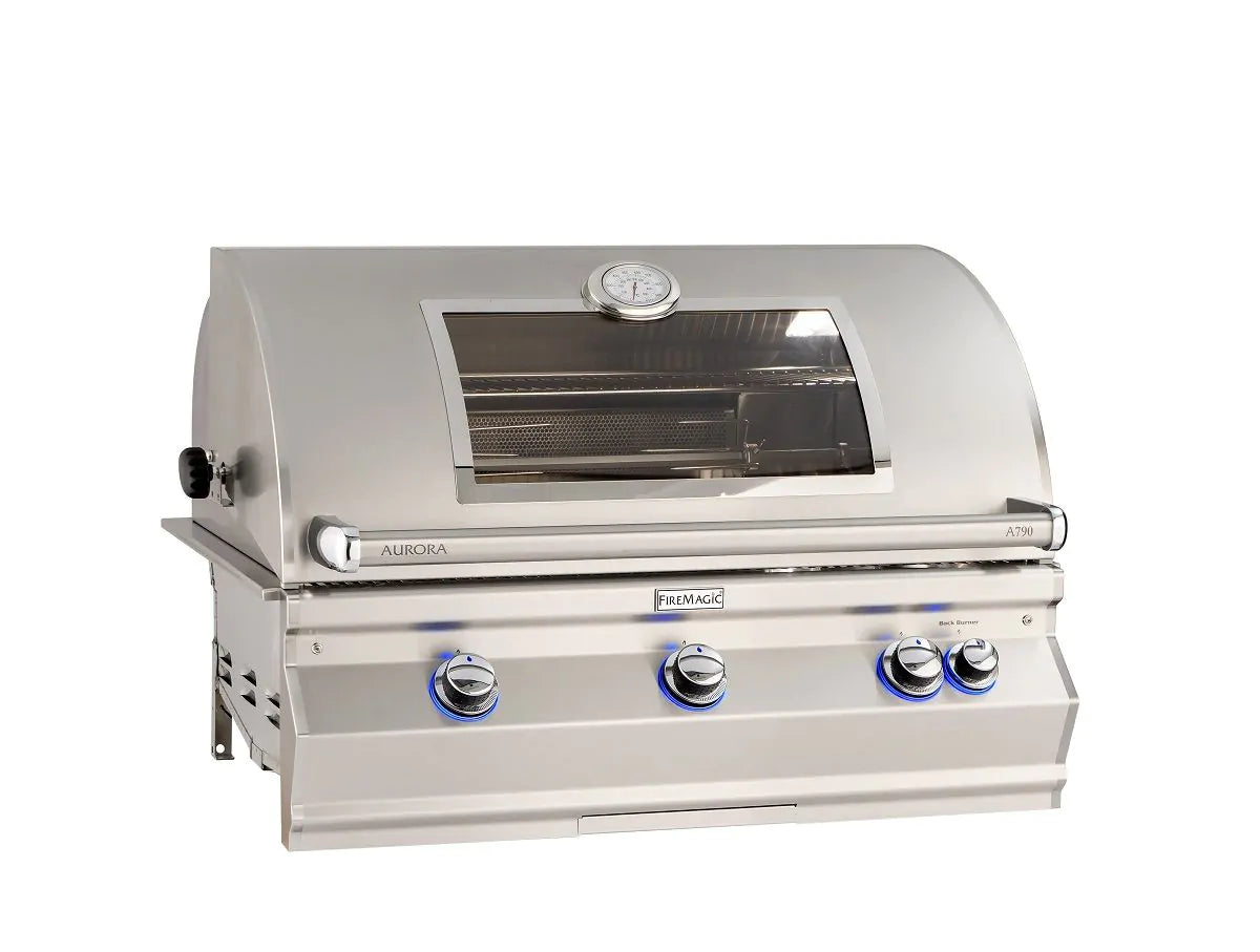 Fire Magic - Aurora A790i 36-Inch Propane Gas Built-In Grill with 1 Sear Burner, Backburner, Rotisserie Kit, Magic View Window and Analog Thermometer-United Backyard