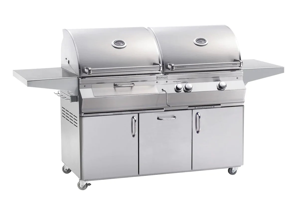 Fire Magic - Aurora A830s 46-Inch Natural Gas and Charcoal Freestanding Dual Grill with Analog Thermometer-United Backyard