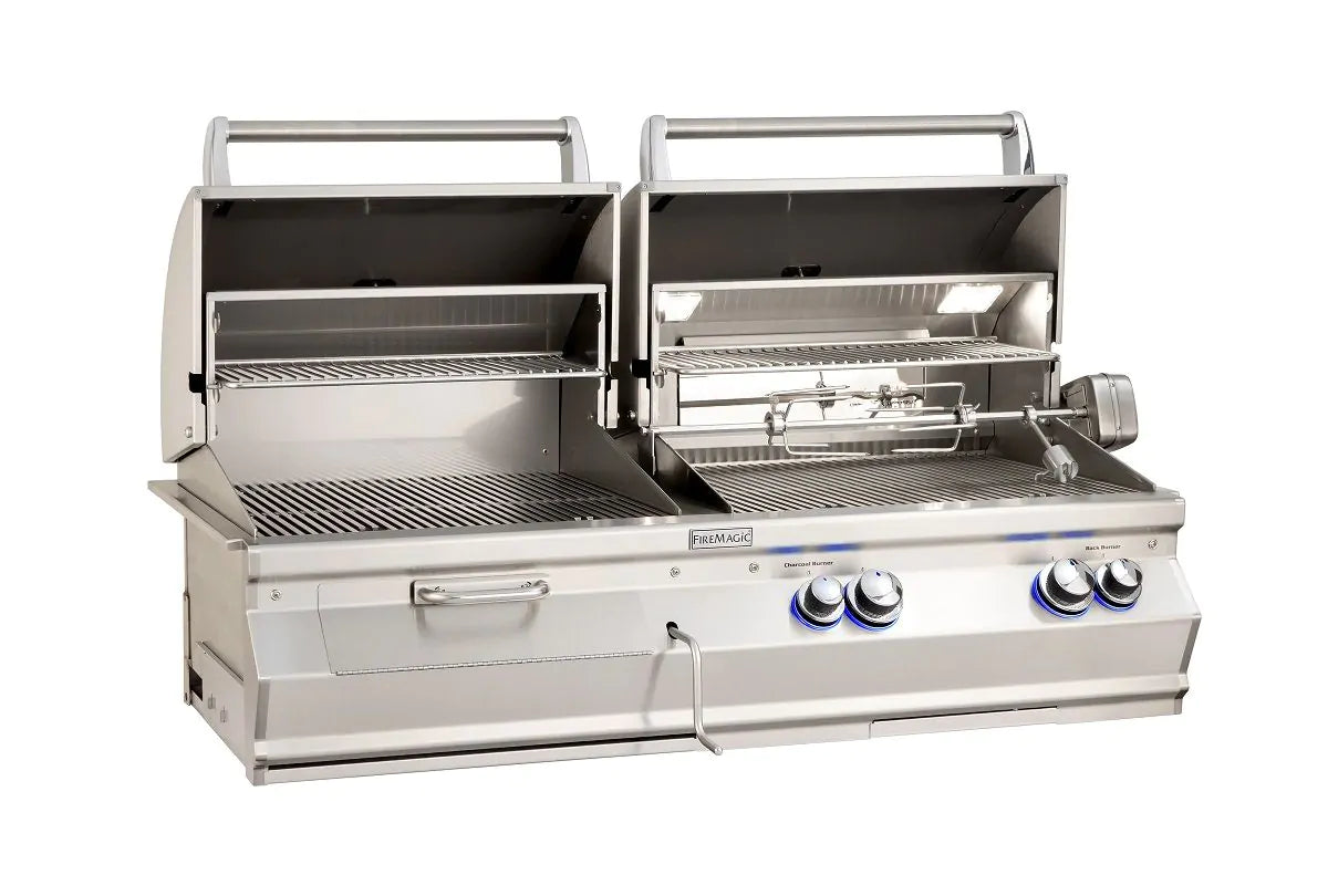 Fire Magic - Aurora A830s 46-Inch Propane Gas and Charcoal Built-In Dual Grill with 1 Sear Burner, Backburner, Rotisserie Kit and Analog Thermometer-United Backyard