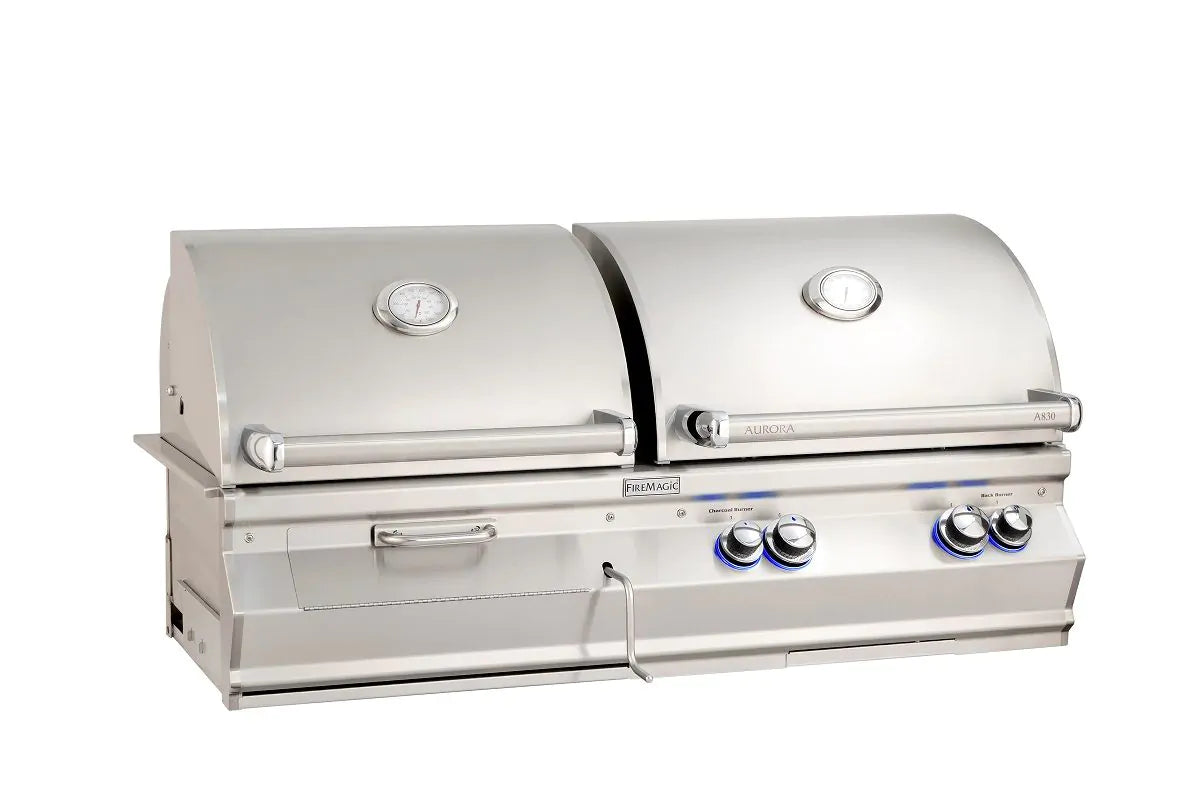 Fire Magic - Aurora A830s 46-Inch Propane Gas and Charcoal Built-In Dual Grill with 1 Sear Burner, Backburner, Rotisserie Kit and Analog Thermometer-United Backyard