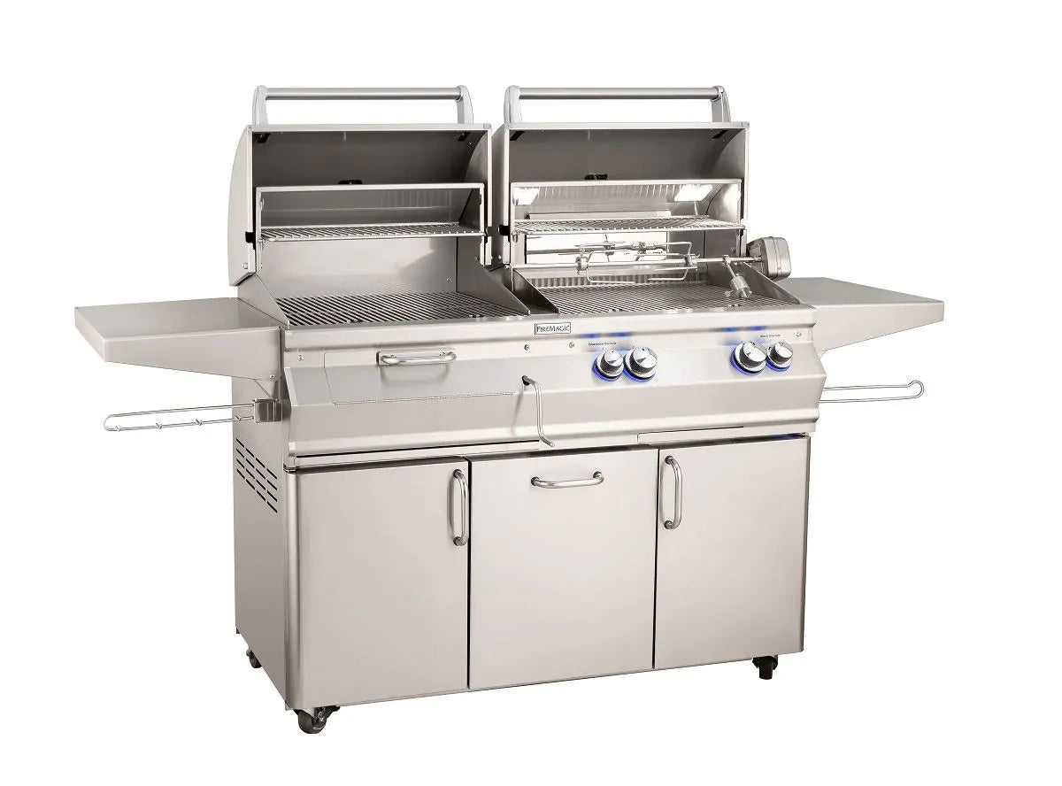 Fire Magic - Aurora A830s 46-Inch Propane Gas and Charcoal Freestanding Dual Grill with Backburner, Rotisserie Kit and Analog Thermometer-United Backyard