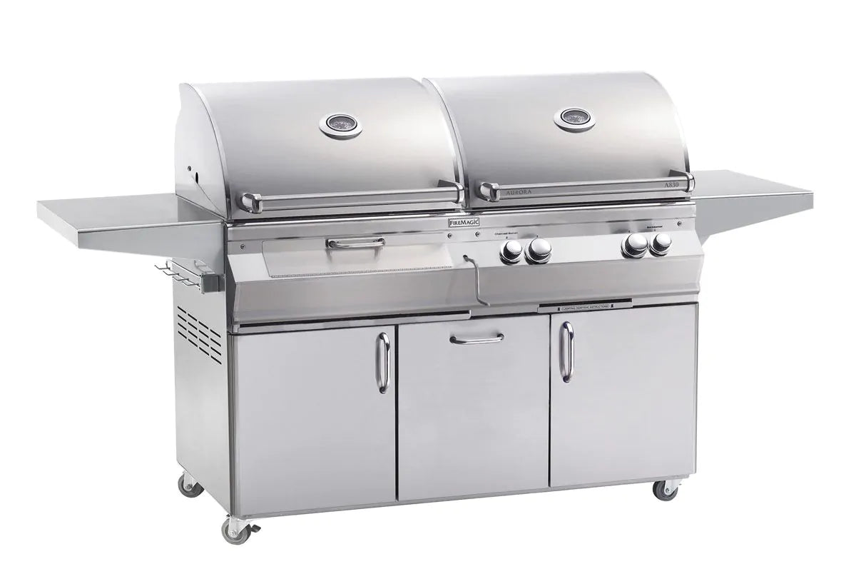 Fire Magic - Aurora A830s 46-Inch Propane Gas and Charcoal Freestanding Dual Grill with Backburner, Rotisserie Kit and Analog Thermometer-United Backyard