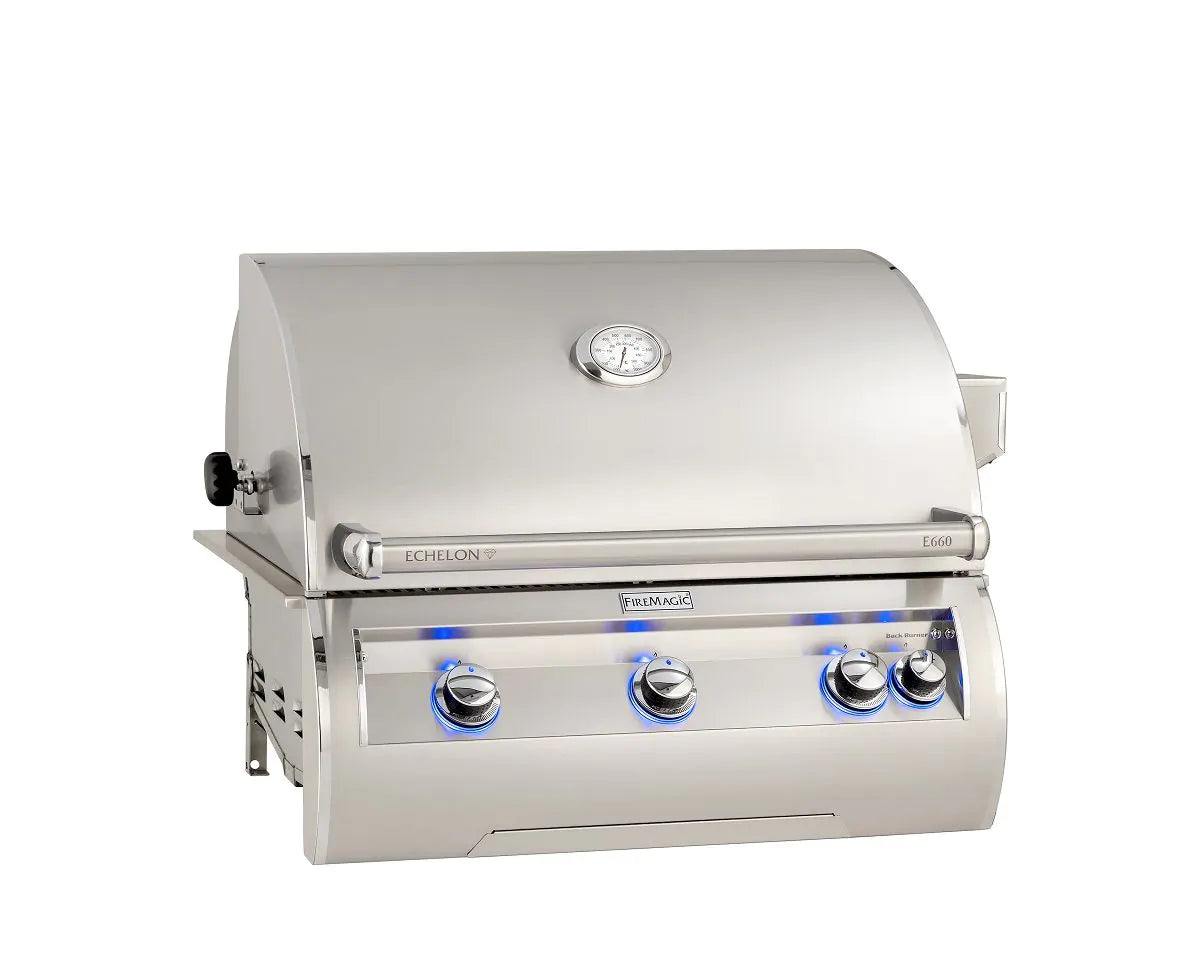 Fire Magic - Echelon Diamond E660i 30-Inch Propane Gas Built-In Grill with Backburner, Rotisserie Kit and Analog Thermometer-United Backyard