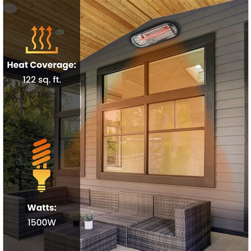 Hanover - 18" Electric Halogen Lamp with Ceiling/Wall Mount Bracket - Black-United Backyard
