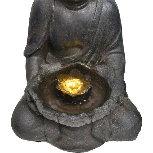 Hanover - 18in Buddha Polyresin Fountain with Lights - Stone-United Backyard