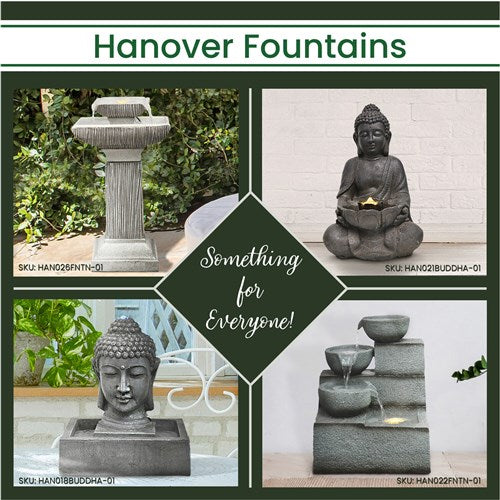 Hanover - 18in Buddha Polyresin Fountain with Lights - Stone-United Backyard