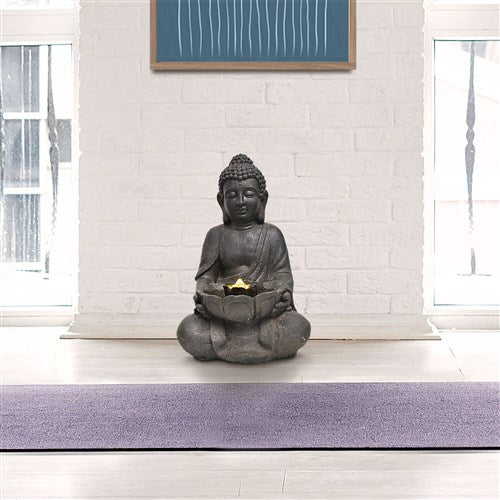 Hanover - 18in Buddha Polyresin Fountain with Lights - Stone-United Backyard