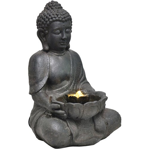 Hanover - 18in Buddha Polyresin Fountain with Lights - Stone-United Backyard