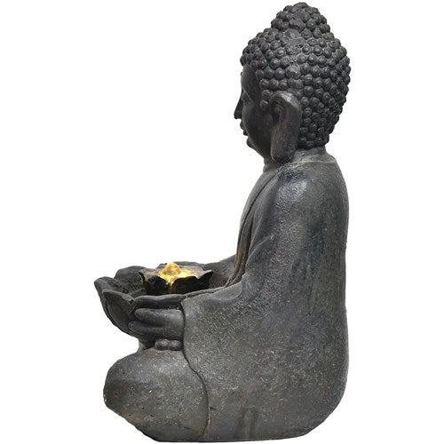 Hanover - 18in Buddha Polyresin Fountain with Lights - Stone-United Backyard
