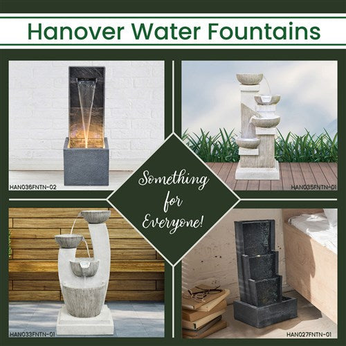 Hanover - 36in Wall Fountain with Lights - Stone-United Backyard