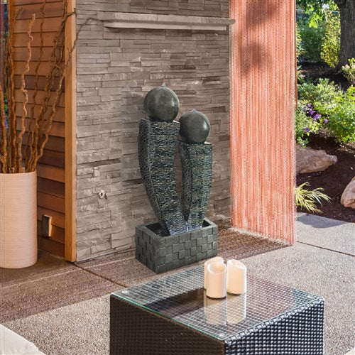 Hanover - 46in Two Sphere Polyresin Fountain with Lights - Stone-United Backyard
