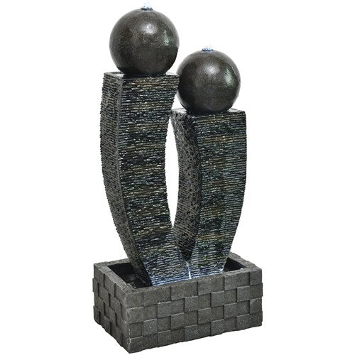 Hanover - 46in Two Sphere Polyresin Fountain with Lights - Stone-United Backyard