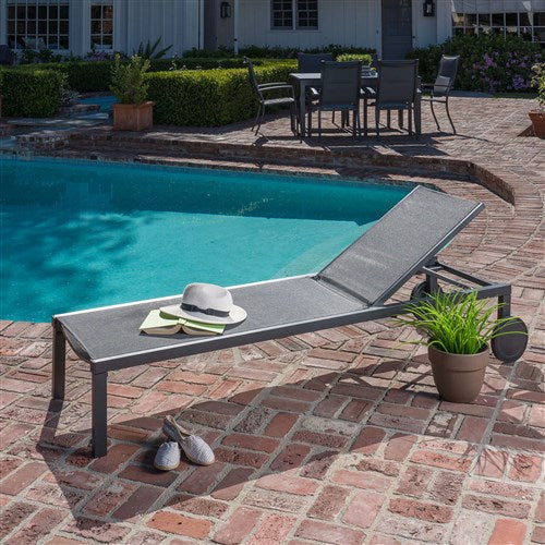 Hanover - Aluminum Sling Armless Chaise Lounge - Gray/Gray-United Backyard