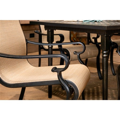 Hanover - Brigantine 9pc: 8 Sling Dining Chairs, Expandable Cast Dining Table - Cast/Tan-United Backyard