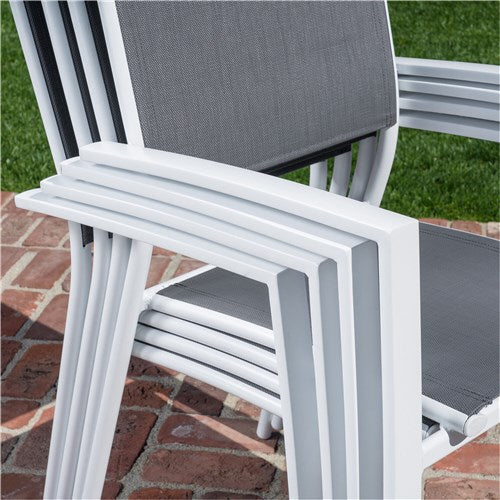 Hanover - Conrad 5pc Dining Set: 4 Alum Sling Chairs and Folding Table - White/Gray-United Backyard