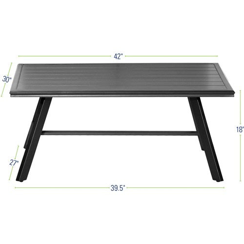 Hanover - Cortino 5pc: 2 Slat Back Club Chairs, Sofa, and Slat Coffee Table - Cast Ash/Gunmetal-United Backyard