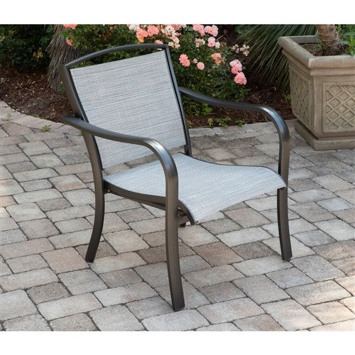 Hanover - Foxhill 5pc: 2 Sling Chrs, Sling Loveseat, Slat Coffee Table, 22" Side Table - Gray/Gunmetal-United Backyard