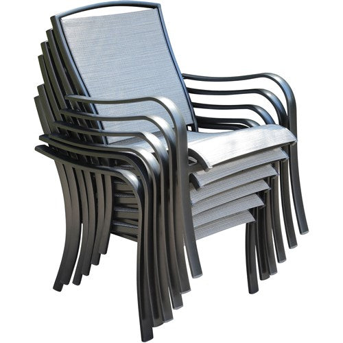 Hanover - Foxhill 5pc: 2 Sling Chrs, Sling Loveseat, Slat Coffee Table, 22" Side Table - Gray/Gunmetal-United Backyard