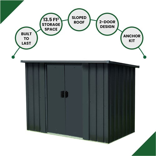 Hanover - Galvanized Steel Compact Shed, 2 Slide Doors, 2.8'x4.8'x4.4' - Dark Grey-United Backyard