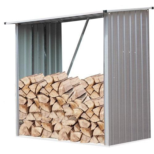 Hanover - Galvanized Steel Wood Storage 5.3'x2.75'x5' - Beige/Silver-United Backyard