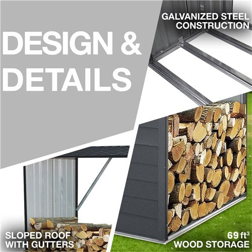 Hanover - Galvanized Steel Wood Storage 85.4"x33"x60"-United Backyard