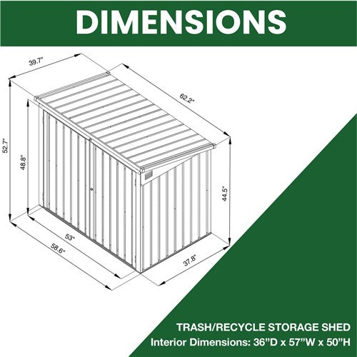 Hanover - Galvanized SteelTrash/Recycle Storage 3.3'x5.2'x4.4', Lockable Doors - Dark Gray-United Backyard