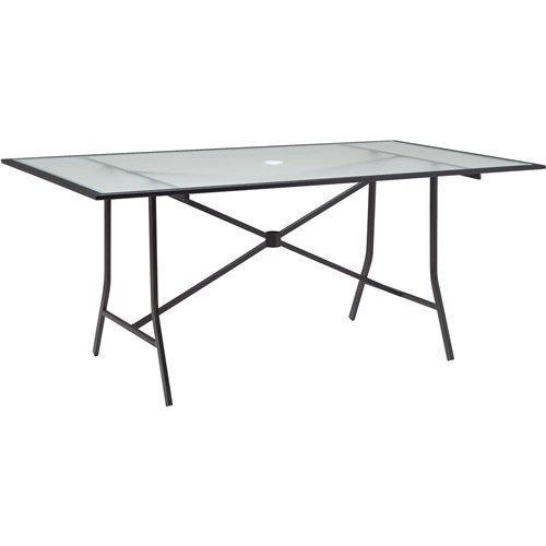 Hanover - Lavallette 7pc: 6 Swivel Dining Chairs, Rectangle Glass Table, Umbrella & Base - Silver-United Backyard