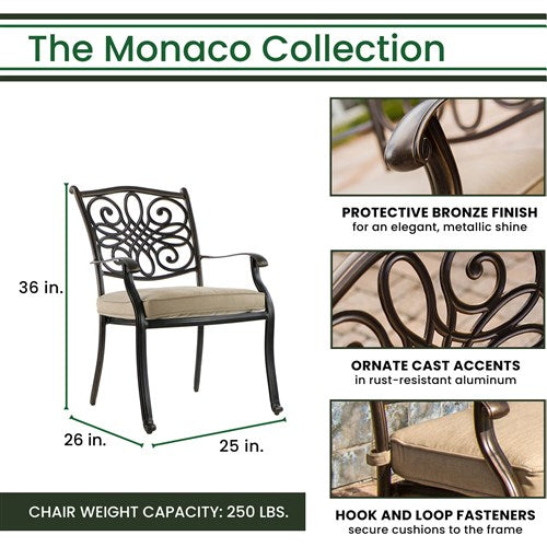 Hanover - Monaco 7pc: 6 Cush Stationary Chairs, 60" Round Tile Table - Tan/Bronze-United Backyard