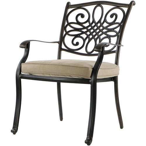 Hanover - Monaco 7pc: 6 Cush Stationary Chairs, 60" Round Tile Table - Tan/Bronze-United Backyard