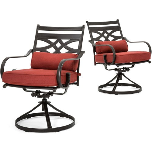 Hanover - Montclair 11pc: 10 Swivel Rockers, 60"x84" Table, Umbrella, Base - Chili Red/Brown-United Backyard