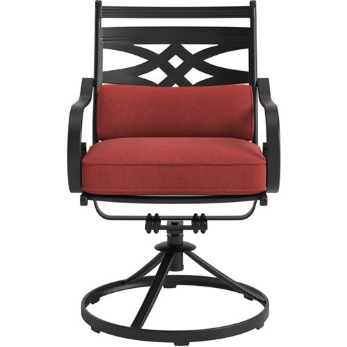 Hanover - Montclair 11pc: 10 Swivel Rockers, 60"x84" Table, Umbrella, Base - Chili Red/Brown-United Backyard