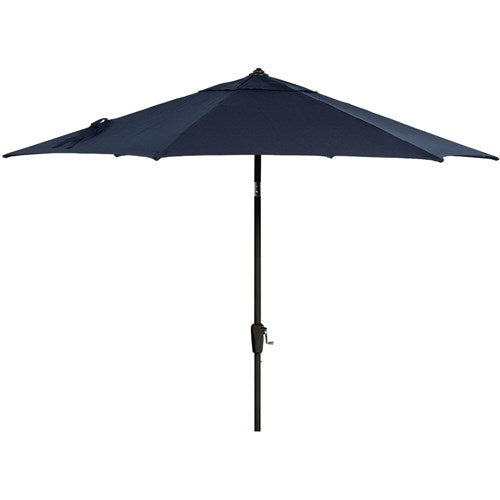Hanover - Montclair 3pc High Dining: 2 Swivel Chairs,33" Square High Table, Umbrella & Base - Navy/Brown-United Backyard