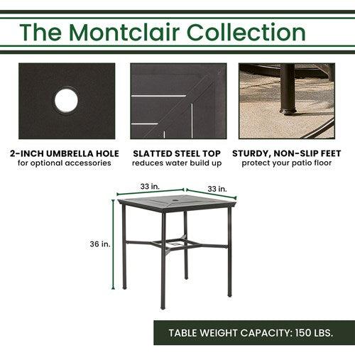 Hanover - Montclair 3pc High Dining: 2 Swivel Chairs,33" Square High Table, Umbrella & Base - Navy/Brown-United Backyard