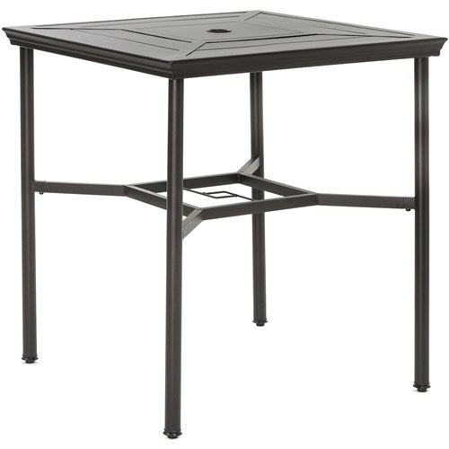 Hanover - Montclair 3pc High Dining: 2 Swivel Chairs,33" Square High Table, Umbrella & Base - Navy/Brown-United Backyard