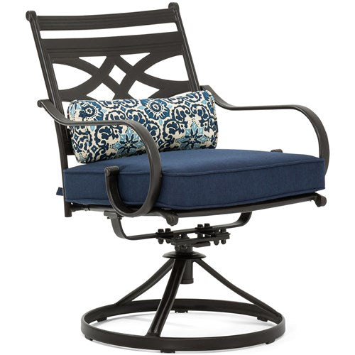Hanover - Montclair 7pc: 6 Swivel Rockers, 40x66" Dining Table - Navy/Brown-United Backyard