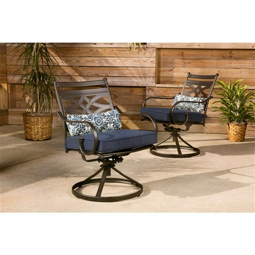 Hanover - Montclair 7pc: 6 Swivel Rockers, 40x66" Dining Table - Navy/Brown-United Backyard