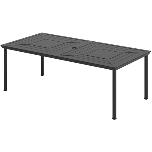 Hanover - Montclair 9pc: 8 Swivel Rockers, 42"x84" Dining Table, Umbrella, Base - Chili Red/Brown-United Backyard